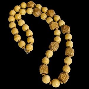 Chunky Vintage Boho Light Wood Bead Statement Necklace